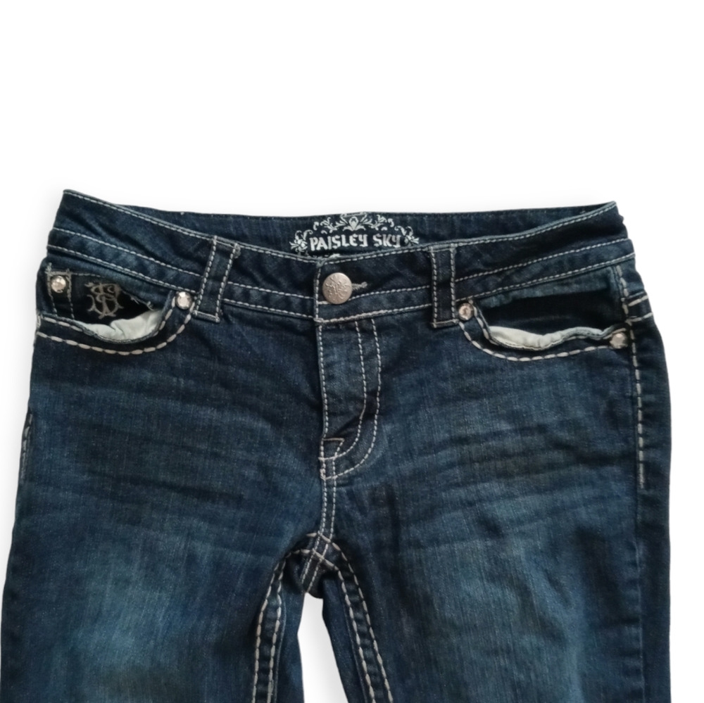 PAISLEY SKY WOMEN'S  BOOTS CUT JEANS. SIZE 6. COLOR BLUE. - Picture 9 of 12